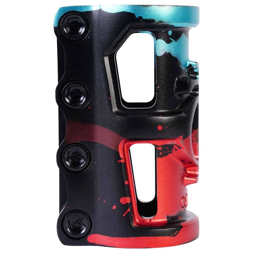 Oath Cage V2 SCS 4 Bolt Scooter Clamp, Black/Teal/Red Scooter Clamps Oath
