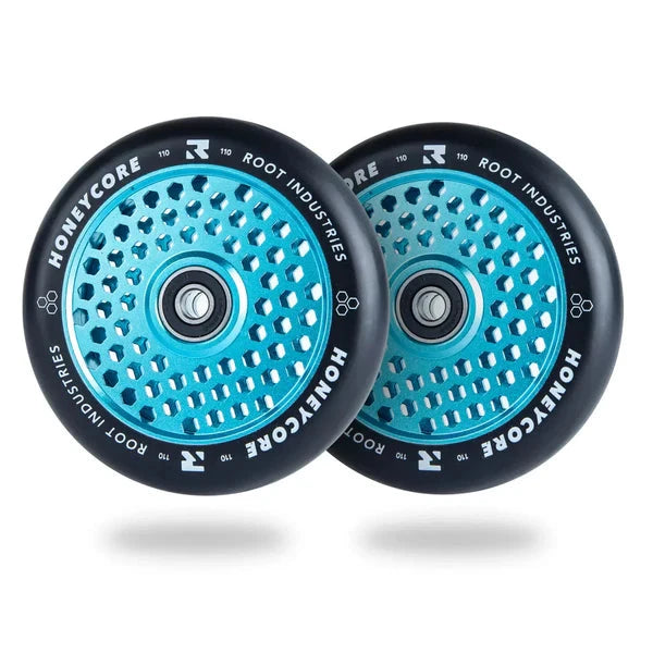 Root Honeycore Pro Scooter Wheels 110mm, Black/Sky Blue Scooter Wheels Root Industries