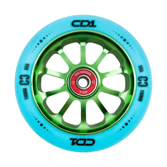 CORE CD1 Spoked Stunt Scooter Wheel 110mm - Blue/Lime Scooter Wheels CORE