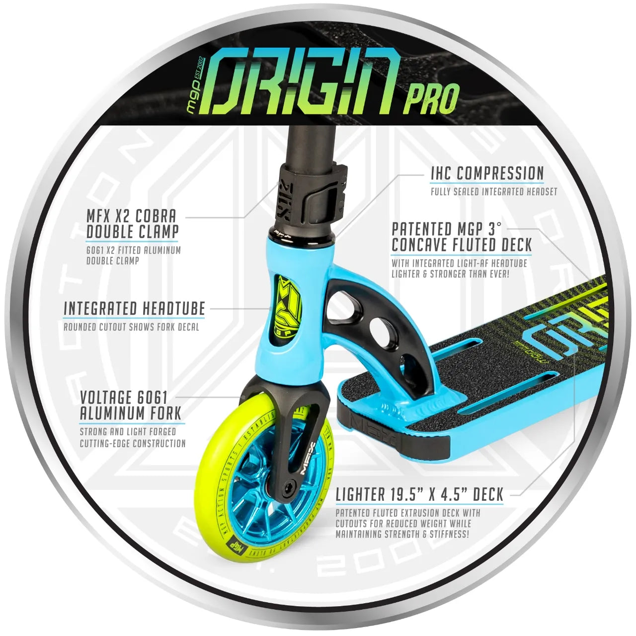 MGP VX Origin Pro 4.5" Complete Stunt Scooter, Blue/Lime Complete Scooters MADD Gear (MGP)