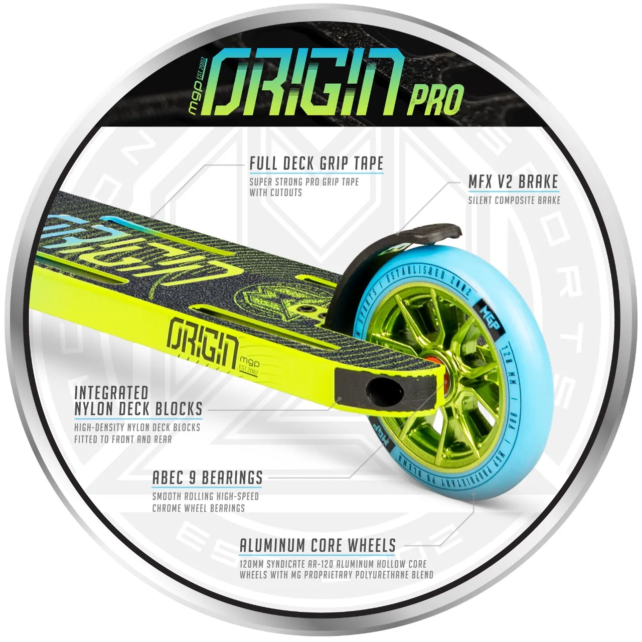 MGP VX Origin Pro 4.5" Complete Stunt Scooter, Blue/Lime Complete Scooters MADD Gear (MGP)