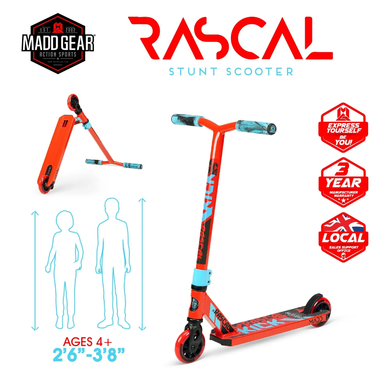 Madd Gear Kick Mini Pro Rascal IV Complete Stunt Scooter, Red/Blue Complete Scooters MADD Gear (MGP)