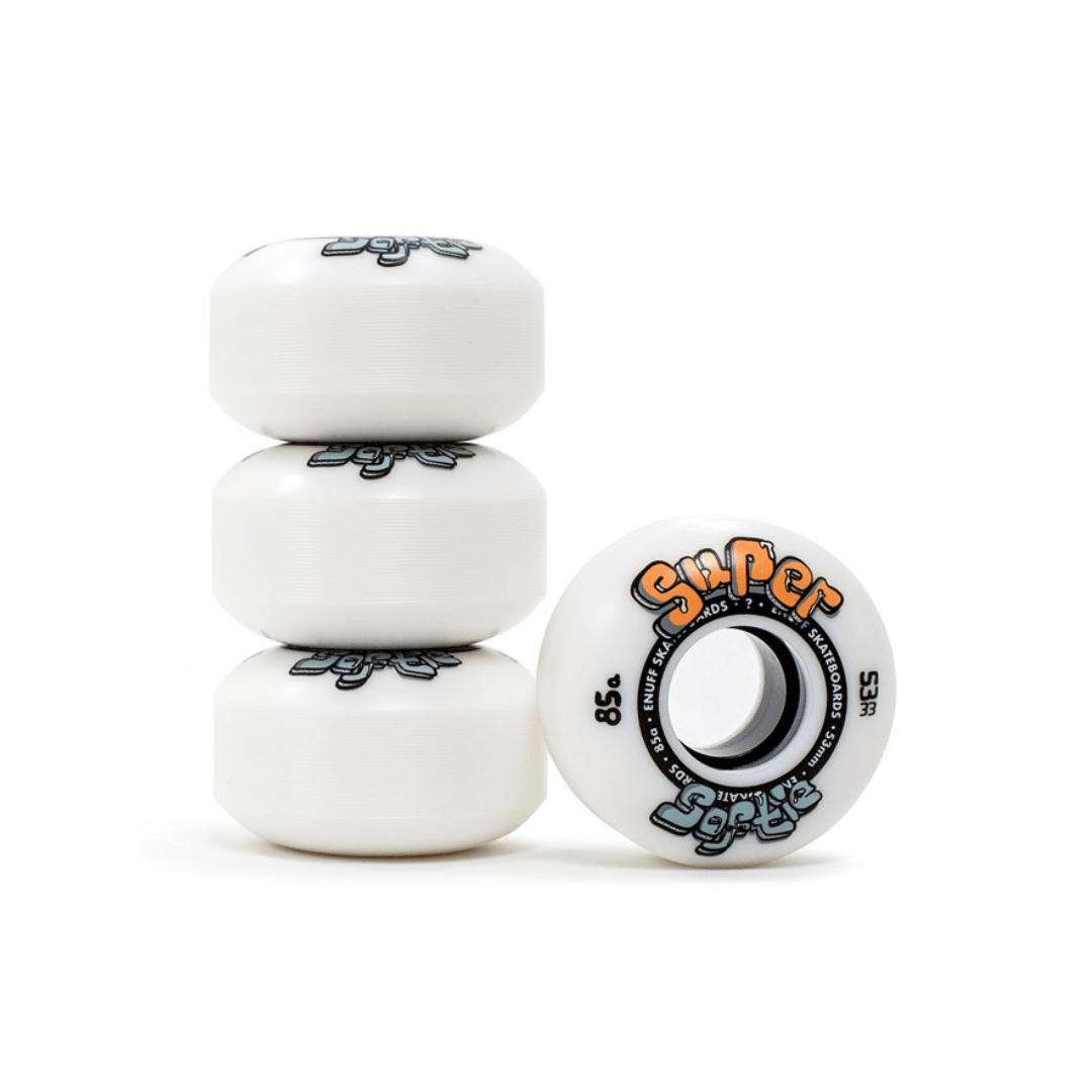 Enuff Super Softie Skateboard Wheels, White 53mm Skateboard Wheels Enuff