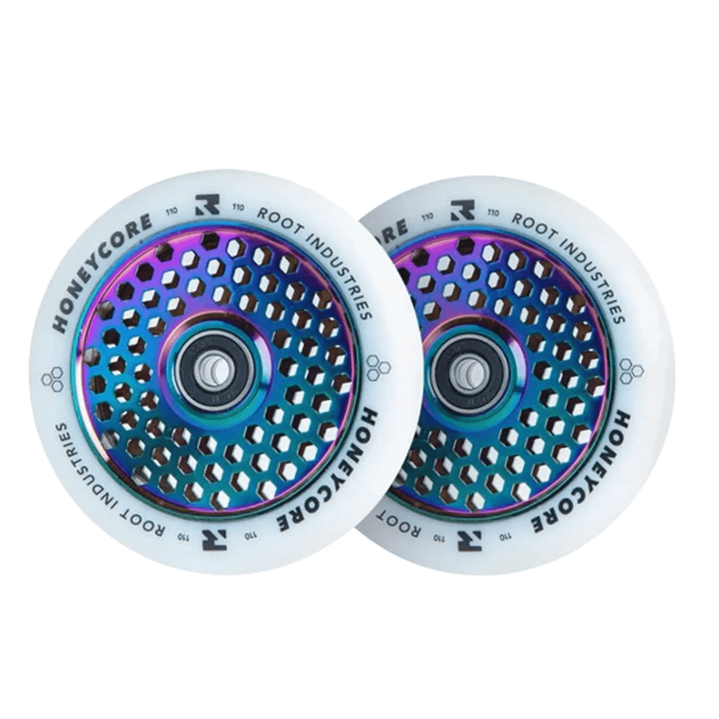 Root Honeycore Pro Scooter Wheels 110mm, White/Neochrome Scooter Wheels Root Industries