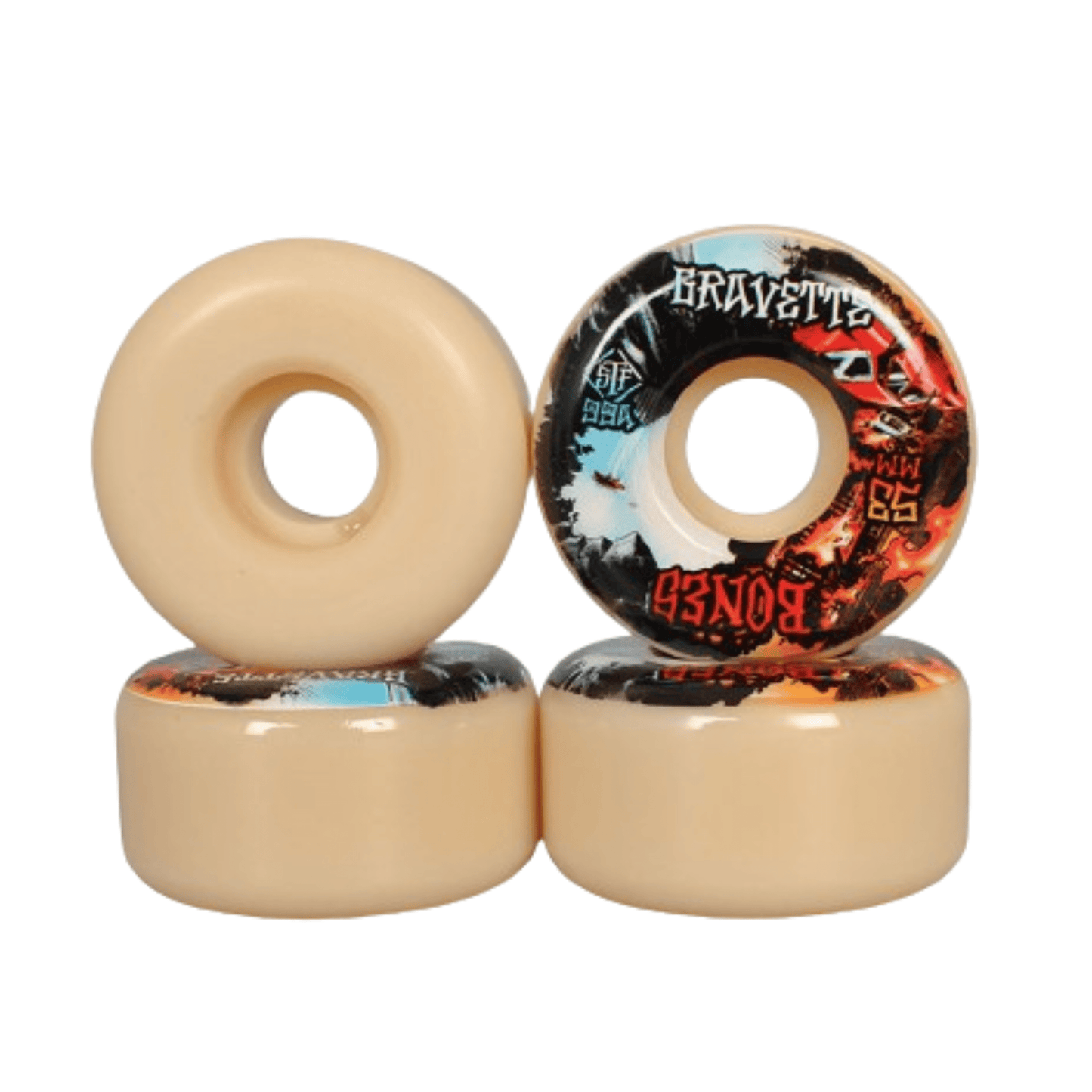 Bones Gravette Heaven and Hell 99A V2 Locks STF Skateboard Wheels, 53mm Skateboard Wheels Bones