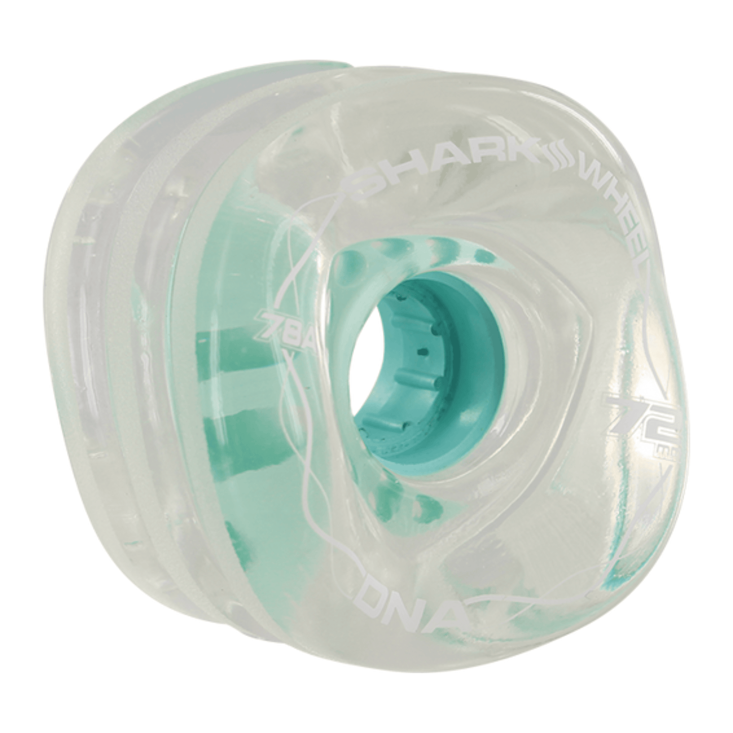 Shark DNA Formula Longboard Wheels 72mm, Clear with Mint Hub Skateboard Wheels Shark