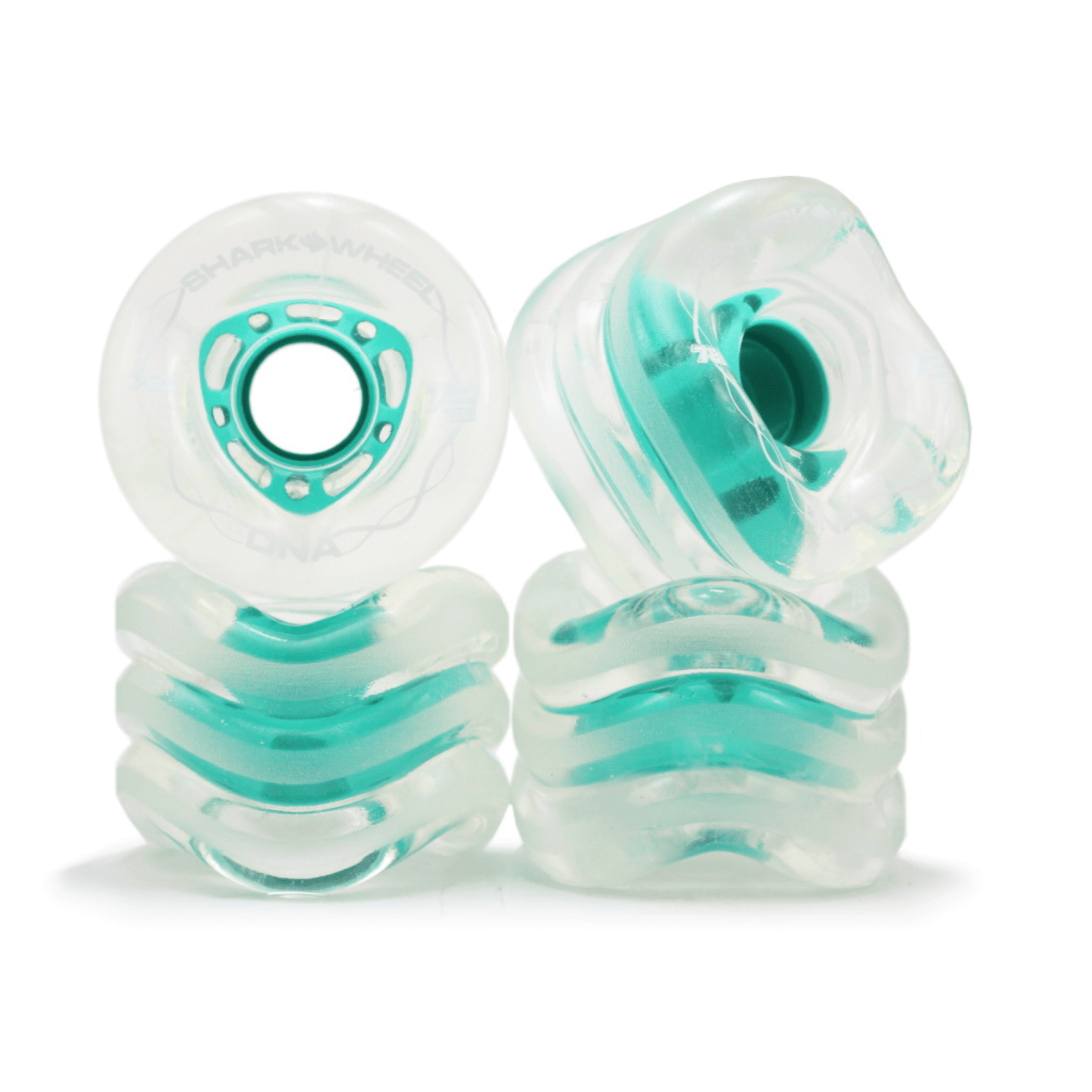 Shark DNA Formula Longboard Wheels 72mm, Clear with Mint Hub Skateboard Wheels Shark
