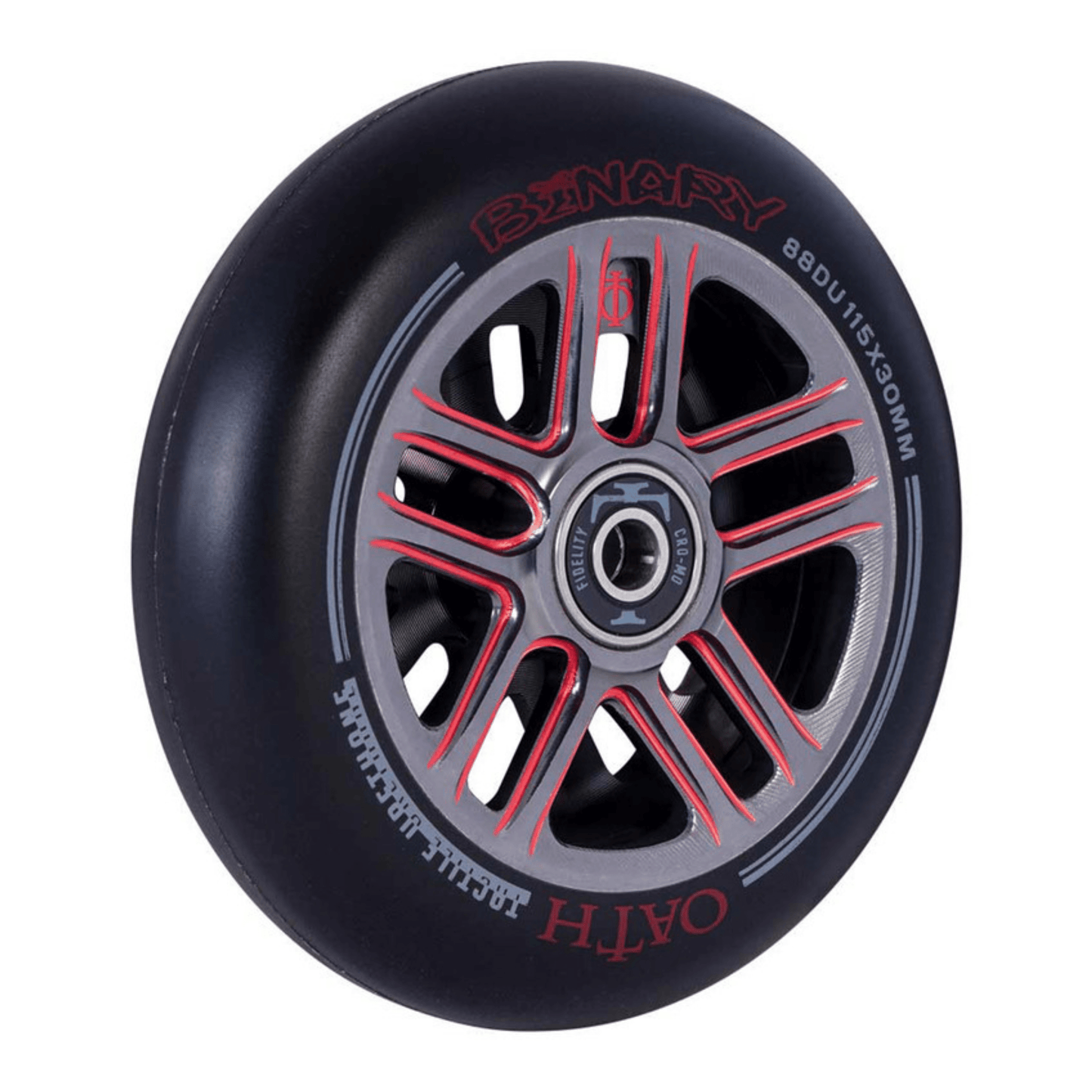 Oath Binary Scooter Wheels 115mm x 30mm, Red/Titanium Scooter Wheels Oath