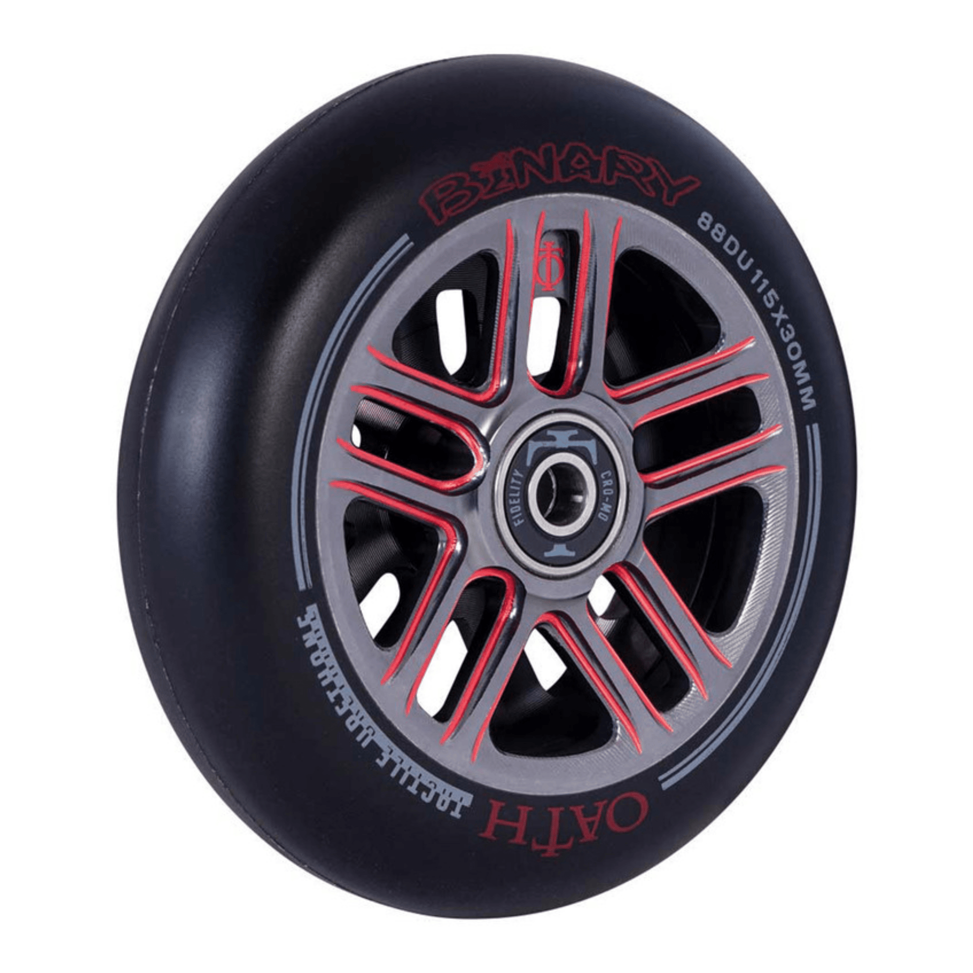 Oath Binary Scooter Wheels 115mm x 30mm, Red/Titanium Scooter Wheels Oath