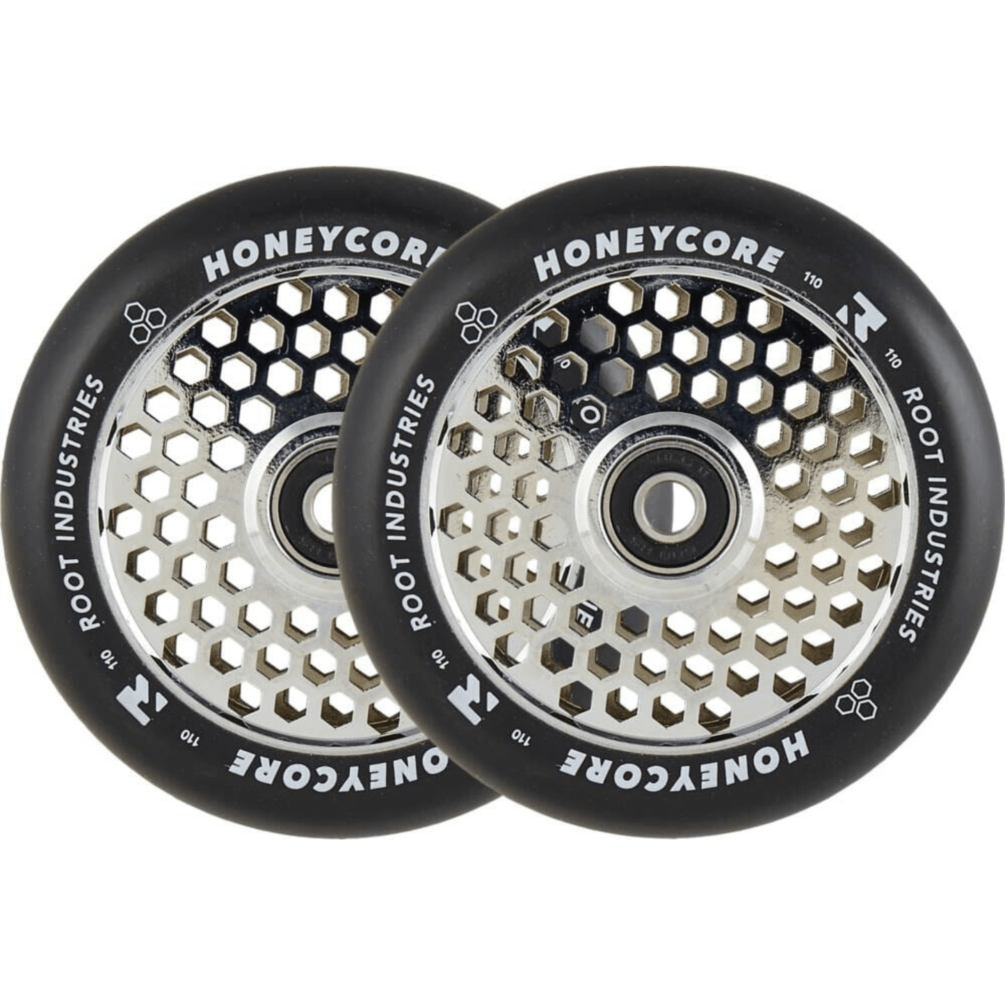 Root Honeycore Pro Scooter Wheels 110mm, Black/Chrome Scooter Wheels Root Industries