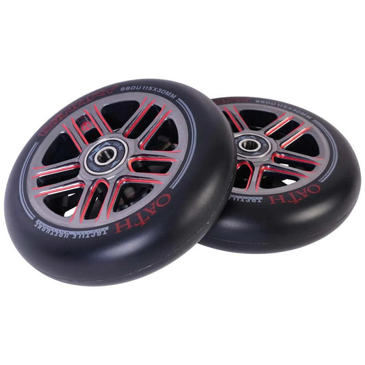 Oath Binary Scooter Wheels 115mm x 30mm, Red/Titanium Scooter Wheels Oath