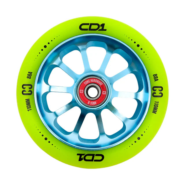 CORE CD1 Spoked Stunt Scooter Wheel 110mm - Lime/Blue Scooter Wheels CORE