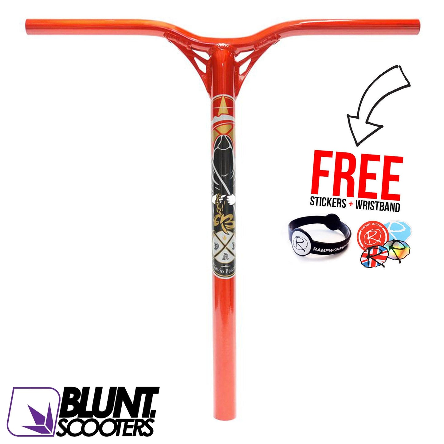 Blunt Scooters Flavio Pesenti V2 Reaper Bars 600mm, Blood Orange Stunt Scooter Blunt