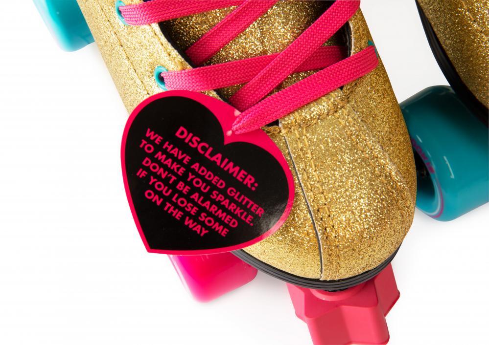 Rookie BUMP Rollderdisco Quad Rollerskates, Gold Glitter Quad Roller Skates Rookie