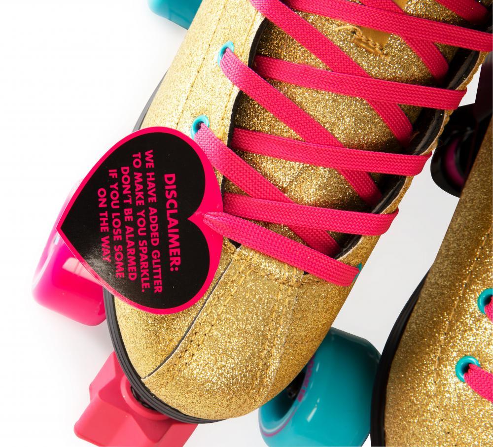 Rookie BUMP Rollderdisco Quad Rollerskates, Gold Glitter Quad Roller Skates Rookie