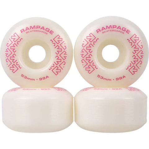 Rampage Skateboard Wheels 99A - 53 x 31mm, White/Pink