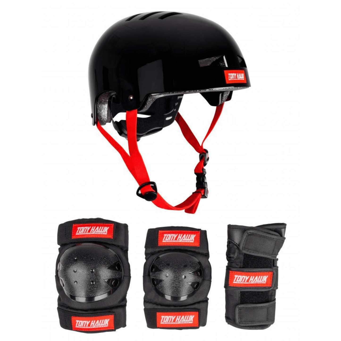 Tony Hawk Protective Helmet & Padset Bundle, Black/Red Protection Tony Hawk 