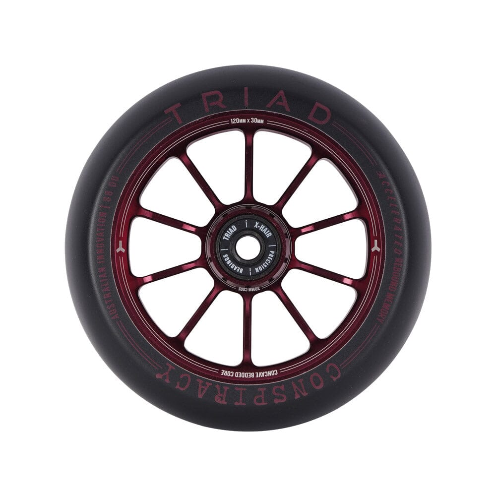 Triad Conspiracy Scooter Wheels 120mm x 30mm (Pair), Ano Red Scooter Parts Triad 