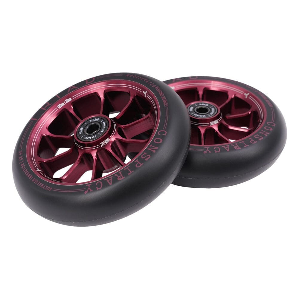 Triad Conspiracy Scooter Wheels 120mm x 30mm (Pair), Ano Red Scooter Parts Triad 