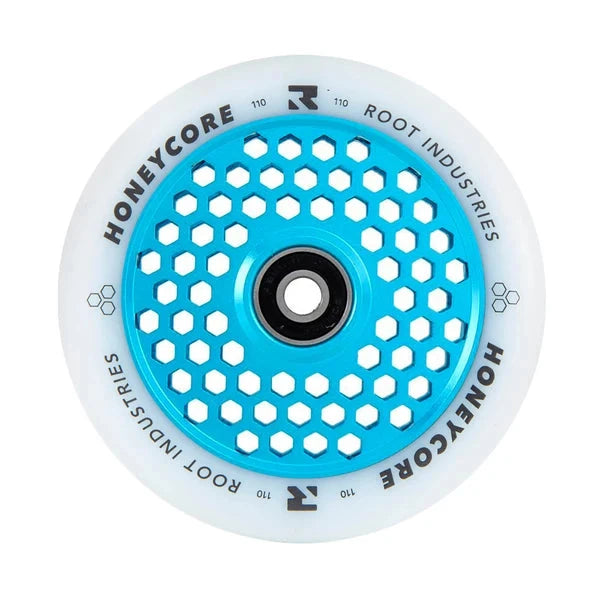 Root Industries HoneyCore 110mm Stunt Scooter Wheels - White/Blue Scooter Wheels Root Industries 