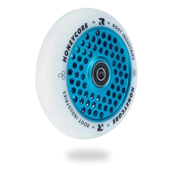 Root Industries HoneyCore 110mm Stunt Scooter Wheels - White/Blue Scooter Wheels Root Industries 