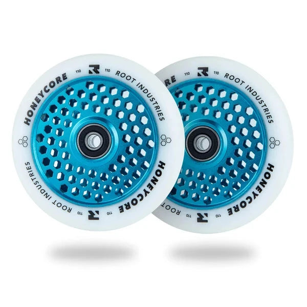 Root Industries HoneyCore 110mm Stunt Scooter Wheels - White/Blue Scooter Wheels Root Industries 