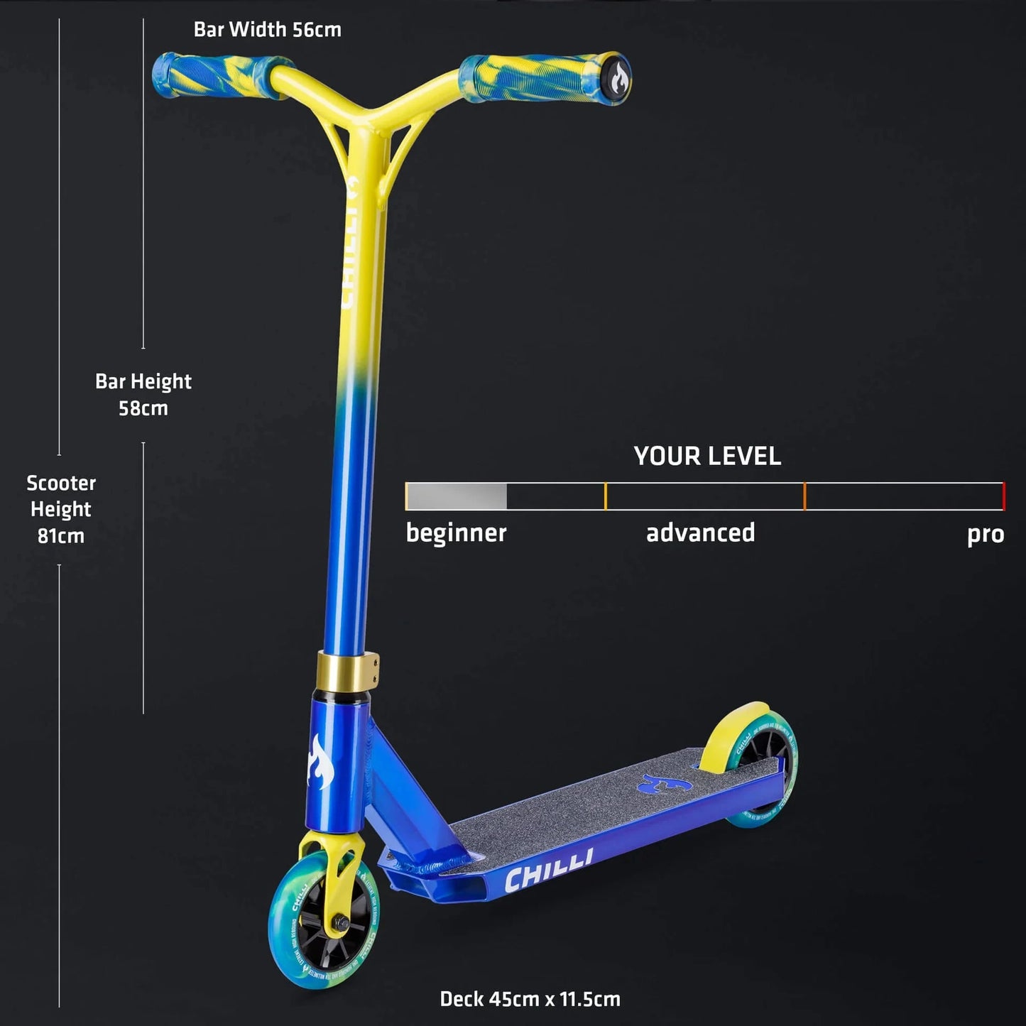 Chilli Base Jumpstart Complete Stunt Scooter, Blue/Yellow Complete Scooters Chilli 