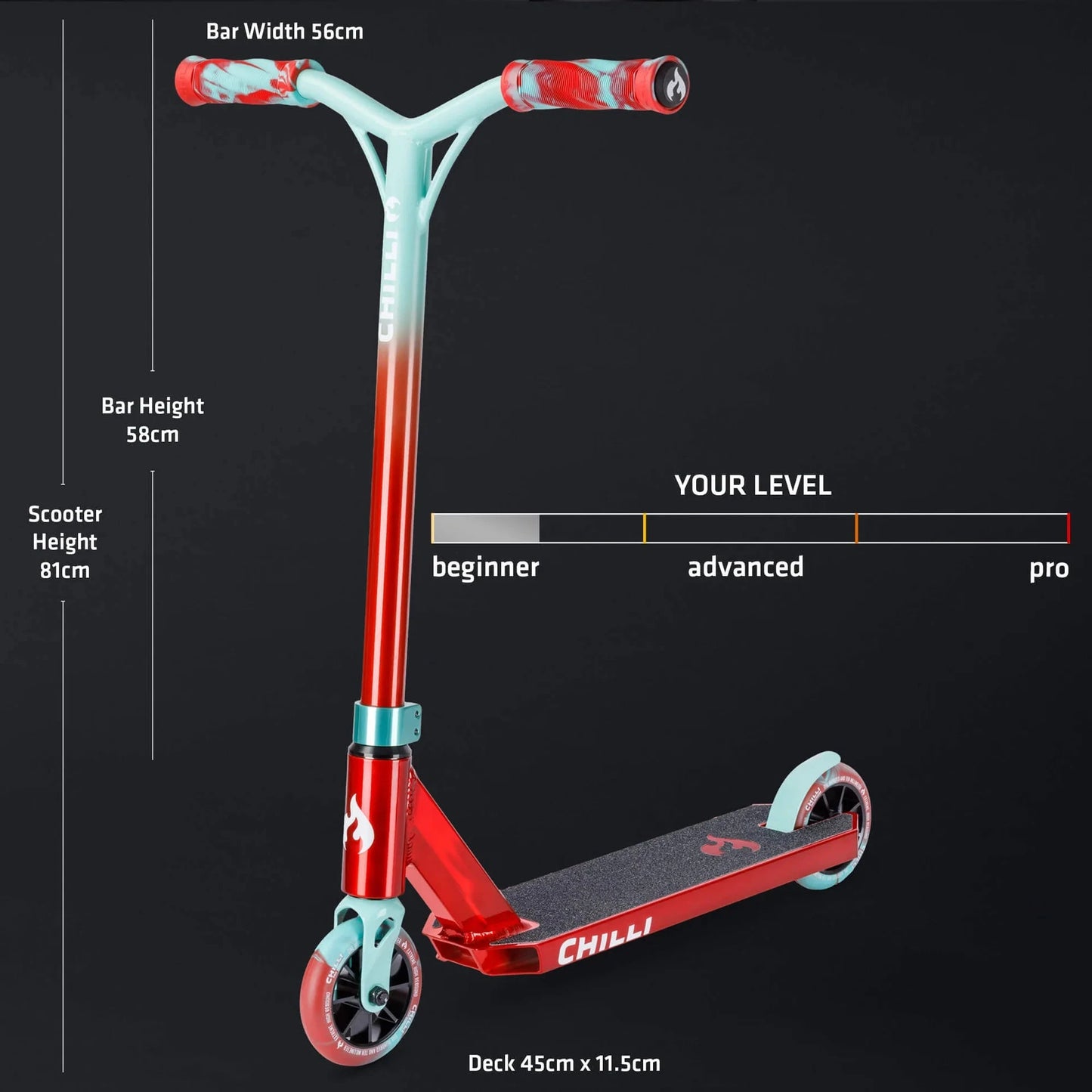 Chilli Base Jumpstart Complete Stunt Scooter, Red/Teal Complete Scooters Chilli 