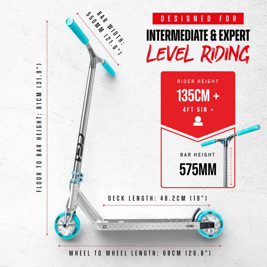 CORE CG1 Complete Stunt Scooter, Raw/Teal Complete Scooters CORE 