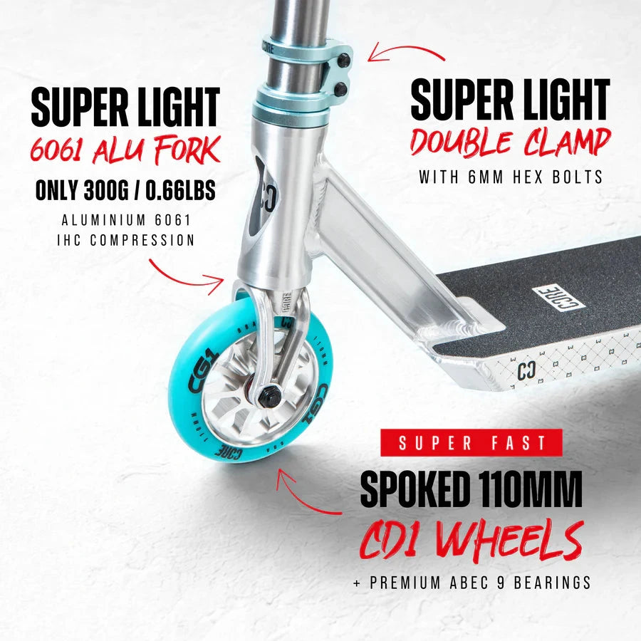CORE CG1 Complete Stunt Scooter, Raw/Teal Complete Scooters CORE 