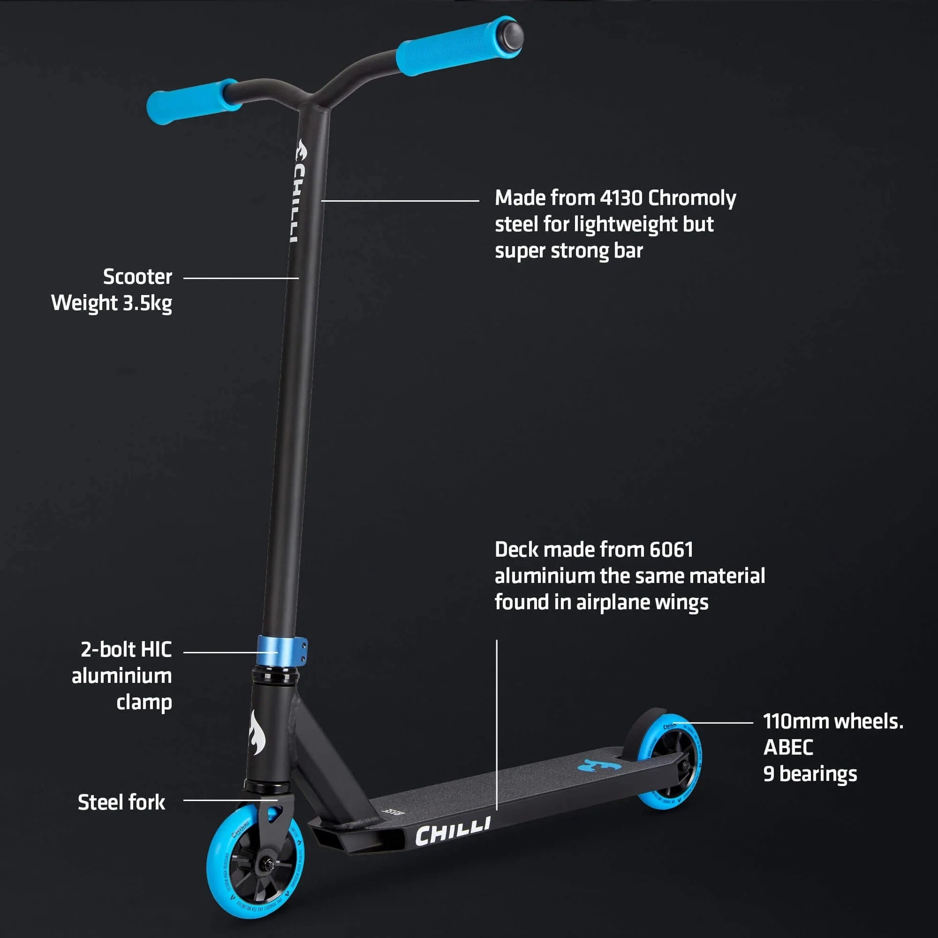 Chilli Base Complete Stunt Scooter, Black/Blue Complete Scooters Chilli 