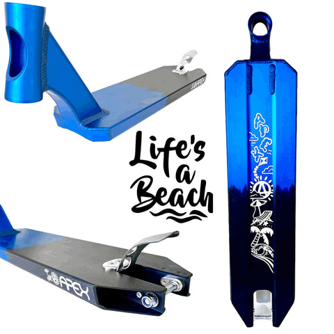 Apex Lifes A Beach Special Edition Pro Scooter Deck 580mm x 5", Blue/Black