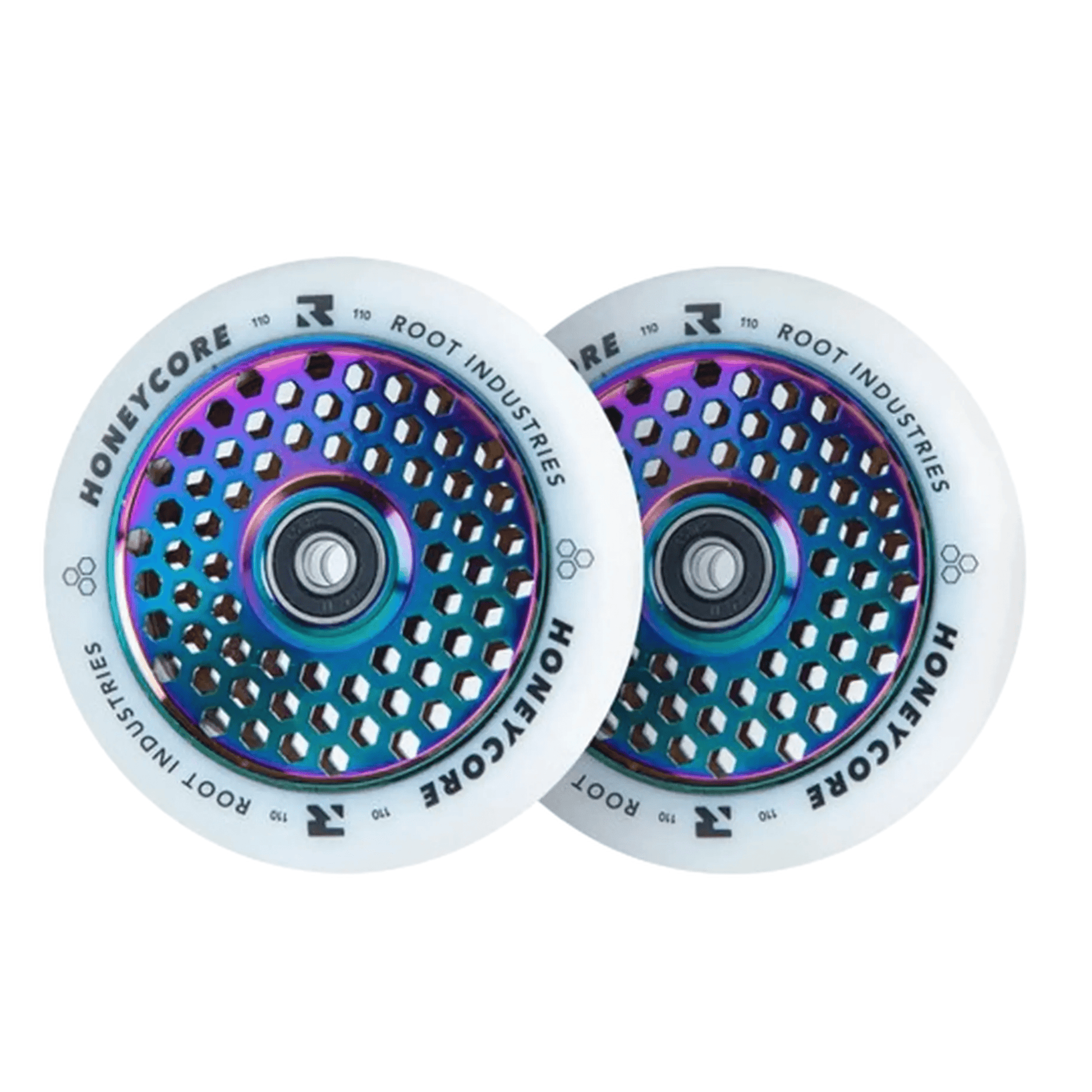 Root Honeycore Pro Scooter Wheels 110mm, White/Neochrome Scooter Wheels Root Industries 