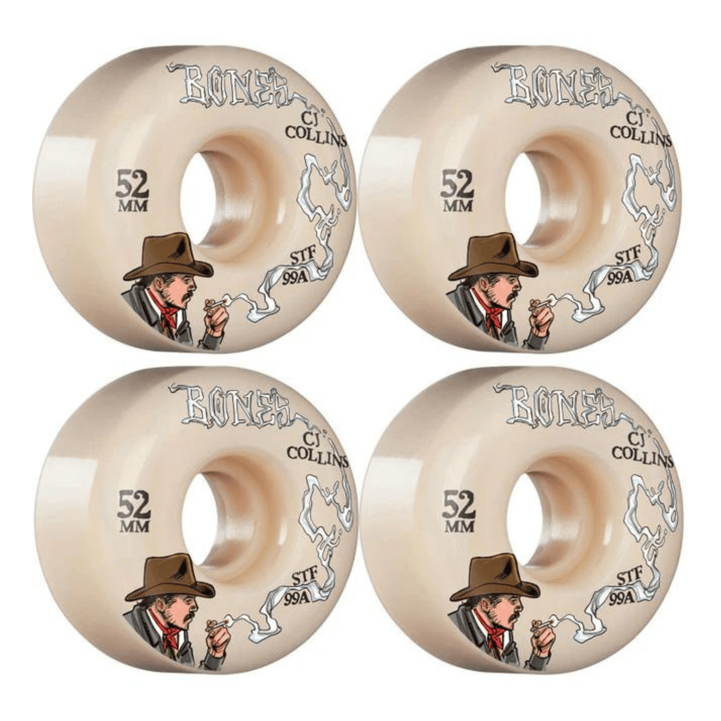 Bones STF Collins Cowboy Up 99A V2 Skateboard Wheels, 52mm Skateboard Wheels Bones 