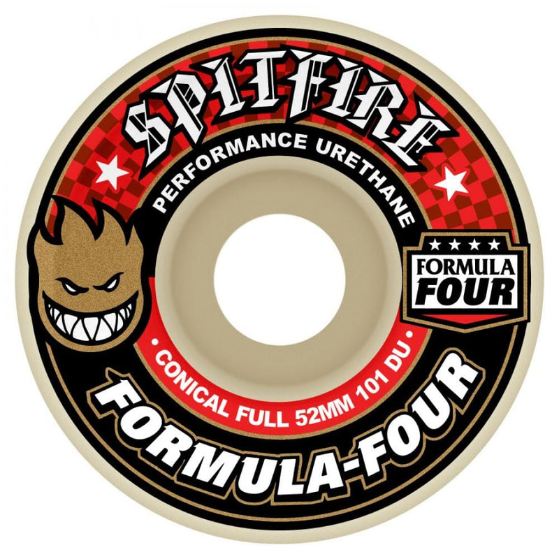 Spirtfire Formula Four Conical Full 101DU Skateboard Wheels, Red Skateboard Wheels spitfire 52mm 