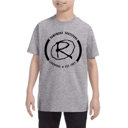 Rampworx "Big Crest" Youth T-Shirt, Light Grey T-shirts Rampworx Skatepark XS Youth 