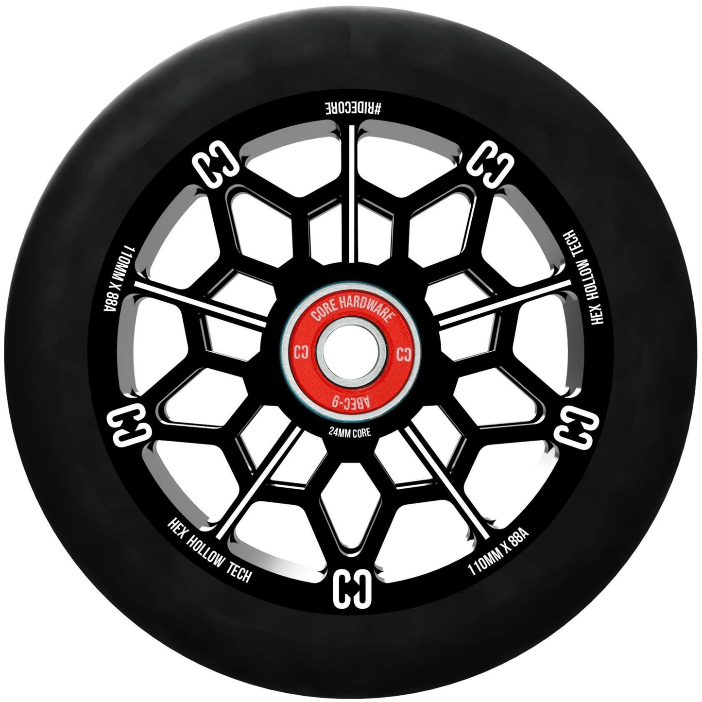 CORE Hex Hollow Scooter Wheel 110mm – Black Scooter Wheels CORE 