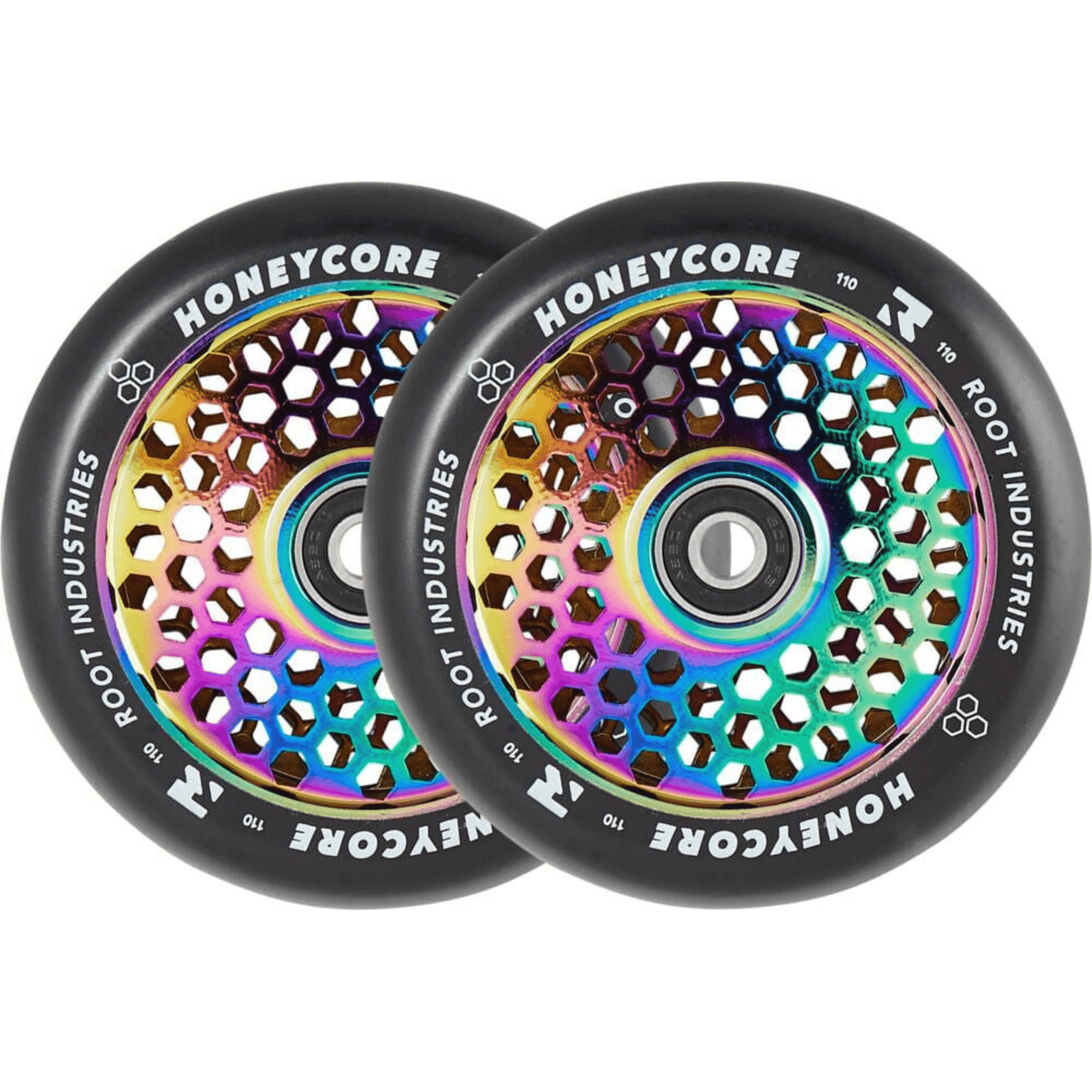 Root Honeycore Pro Scooter Wheels 110mm, Black/Neochrome Scooter Wheels Root Industries 