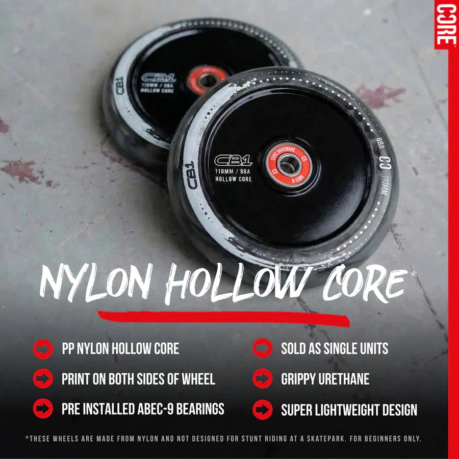 CORE CB1 Nylon Hollow Core Scooter Wheel 110mm - Black/White Scooter Wheels CORE 
