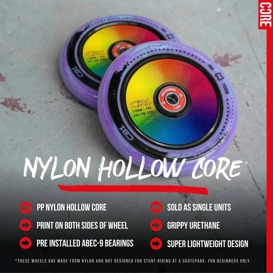 CORE CB1 Nylon Hollow Core Scooter Wheel 110mm - Black/Neo Scooter Wheels CORE 