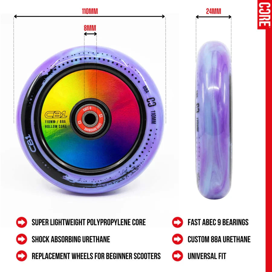 CORE CB1 Nylon Hollow Core Scooter Wheel 110mm - Black/Neo Scooter Wheels CORE 