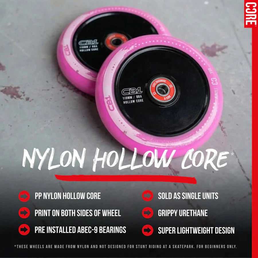 CORE CB1 Nylon Hollow Core Scooter Wheel 110mm - White/Pink Scooter Wheels CORE 
