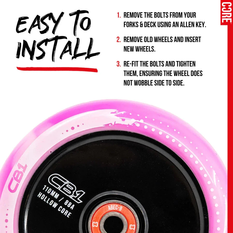 CORE CB1 Nylon Hollow Core Scooter Wheel 110mm - White/Pink Scooter Wheels CORE 