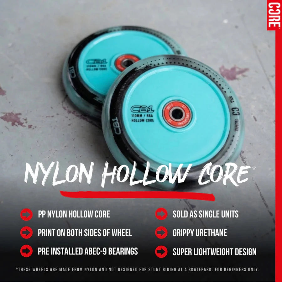 CORE CB1 Nylon Hollow Core Scooter Wheel 110mm - Black/Teal Scooter Wheels CORE 