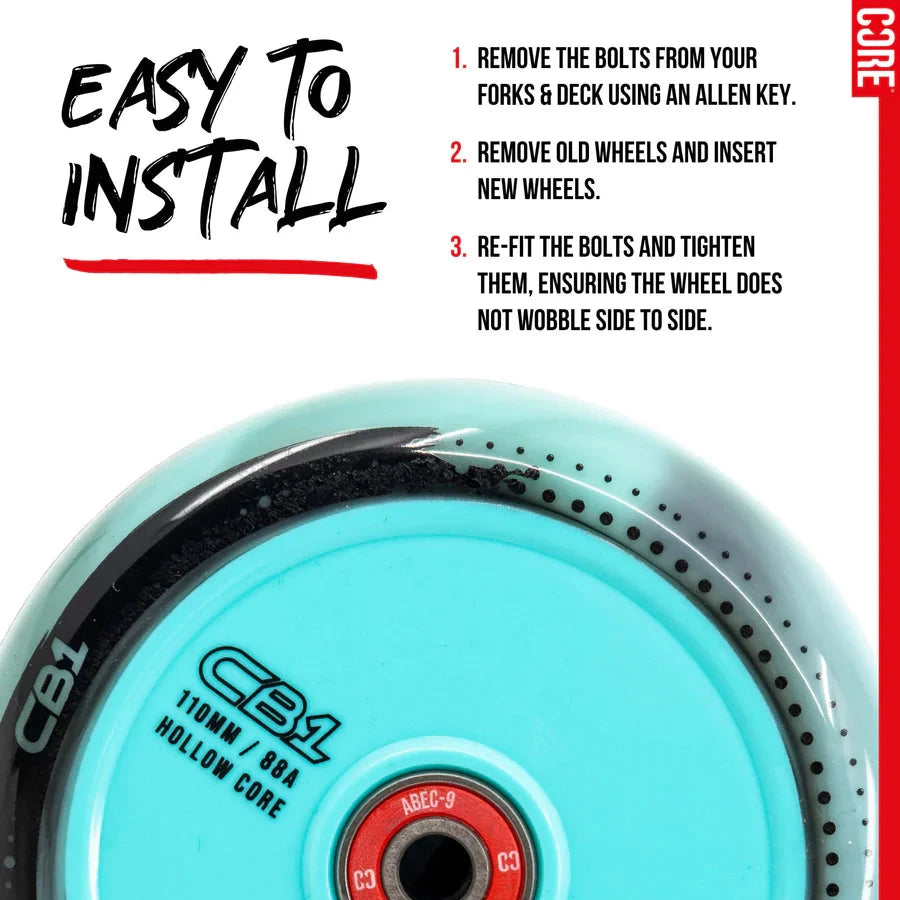 CORE CB1 Nylon Hollow Core Scooter Wheel 110mm - Black/Teal Scooter Wheels CORE 