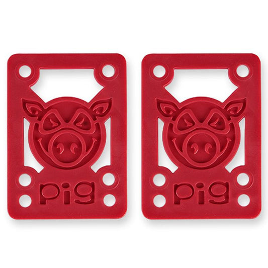 Pig Piles Shockpads 1/8" Risers, Red Skatebaord Parts Pig Wheels 