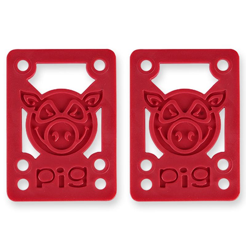 Pig Piles Shockpads 1/8" Risers, Red Skatebaord Parts Pig Wheels 