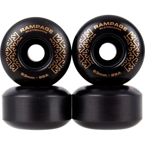 Rampage Skateboard Wheels 99A - 53 x 31mm, Black/Gold