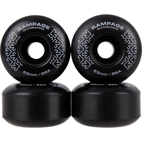 Rampage Skateboard Wheels 99A - 53 x 31mm, Black/White