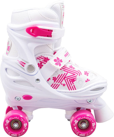 Roces Quaddy 3.0 Adjustable Kids Quad Roller Skates, White/Pink